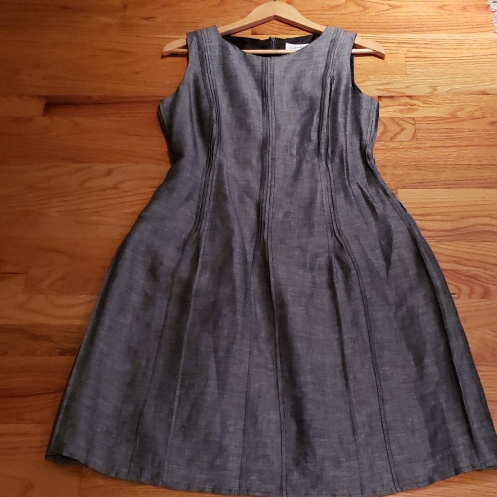 Calvin Klein Linen Gathered Pleat Sleeveless Dress - Picture 1 of 6